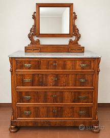 Comò antico in legno con piano in marmo e spec.ra