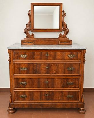 Comò antico in legno con piano in marmo e spec.ra