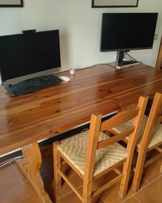 Tavolo da pranzo, credenza e 6 sedie in legno mass