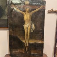 Dipinto a olio antico 1600 con cristo in croce