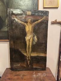 Dipinto a olio antico 1600 con cristo in croce