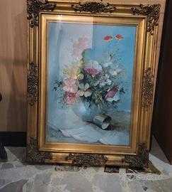 quadro fiori cornice dorata vintage