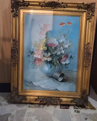 quadro fiori cornice dorata vintage