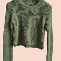Crop sweater a maglia verde donna. T-S