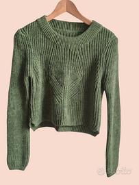 Crop sweater a maglia verde donna. T-S
