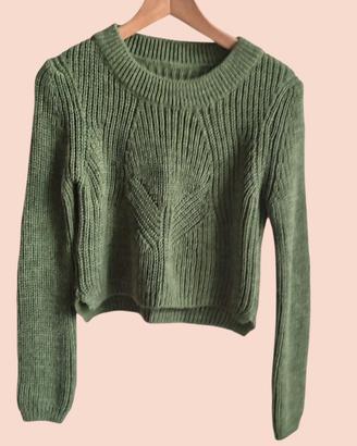 Crop sweater a maglia verde donna. T-S