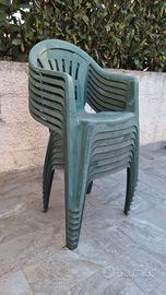 8 sedie da giardino verdi in plastica