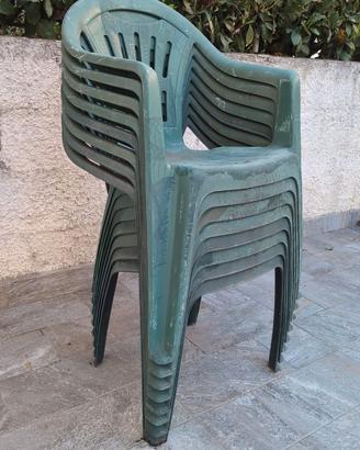 8 sedie da giardino verdi in plastica