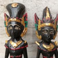 Coppia antiche sculture in legno estremo Oriente