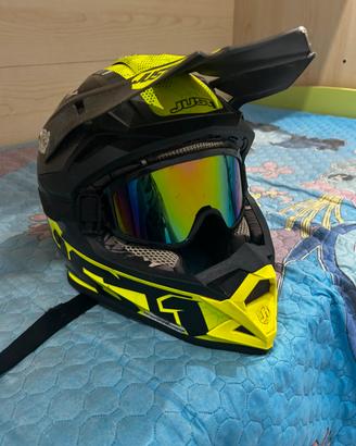 Casco motocross JUST1 giallo fluo nero + maschera