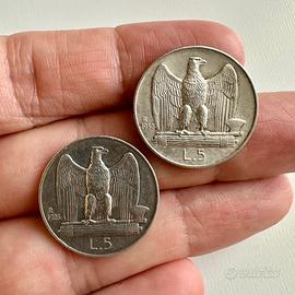 RARE Monete in Argento, 5 lire Aquilotto 1928 e 30
