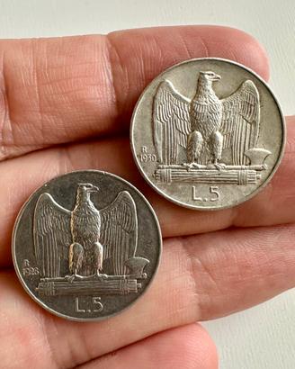 RARE Monete in Argento, 5 lire Aquilotto 1928 e 30