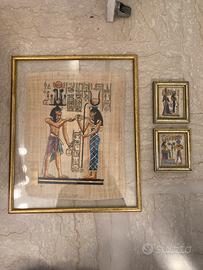 Set 3 quadri egiziani su papiro incorniciati