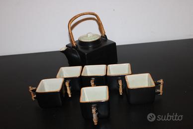 Set da Tè in Ceramica Manico in Bambù