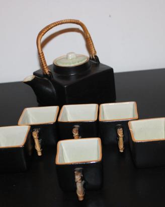 Set da Tè in Ceramica Manico in Bambù