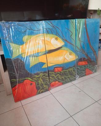 Quadro Pesci dipinto a mano