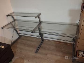 scrivanie in acciaio e vetro con alzatina