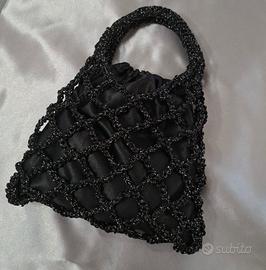 Borsa a rete con sacchetto in raso- borsa crochet