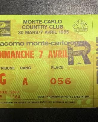 Ticket Monte Carlo Country Club 7/4/1985