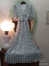 Abito vestito lungo pois bianco verde plissé