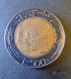 Moneta 500 lire bimetallica con errori di conio