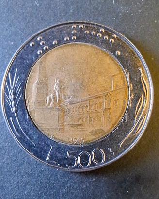 Moneta 500 lire bimetallica con errori di conio