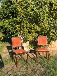 Coppia di sedie antiche/vintage in legno e velluto
