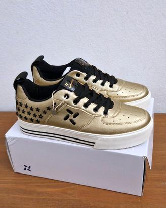 Sneakers Platform ragazza,Oro e nero,borchie,N.40