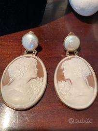 Orecchini Argento con Cammeo e Perle di Fiume