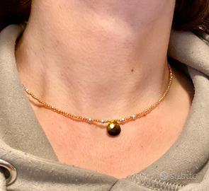 Collana con Zirconi, goccia Occhio di Tigre