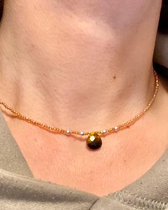 Collana con Zirconi, goccia Occhio di Tigre