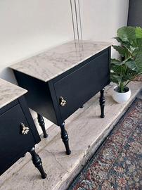 Coppia comodini in legno neri piano marmo