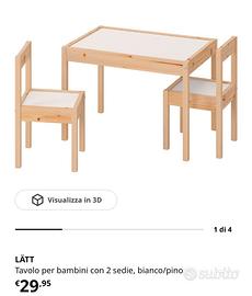 Tovolo per bambini con 2 sedie, bianco/pino