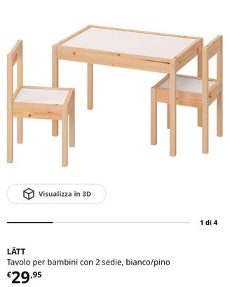 Tovolo per bambini con 2 sedie, bianco/pino