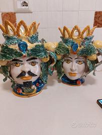 coppia teste di moro in ceramica siciliana 