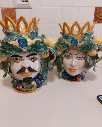 coppia teste di moro in ceramica siciliana 