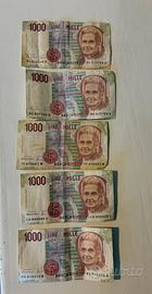 Banconote 1000 lire e monete 5-10 lire