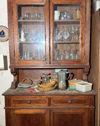 Credenza antica rustica vintage due corpi in legno