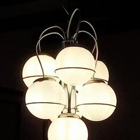 Lampadario con sfere in vetro stile Gino Sarfatti 