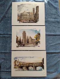 Acquerelli Duomo Firenze Torre Pisa Toscana