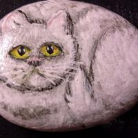 Gatto bianco dipinto su sasso di mare