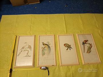 Set 4 Quadri Vintage con Stampe di Uccelli Esotici