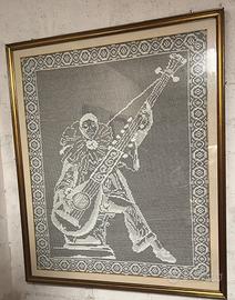 Quadro uncinetto filet fatto a mano Pierrot con li