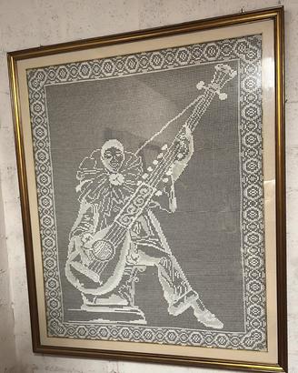 Quadro uncinetto filet fatto a mano Pierrot con li