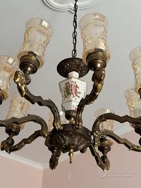 Lampadario bronzo e ceramica