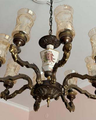 Lampadario bronzo e ceramica