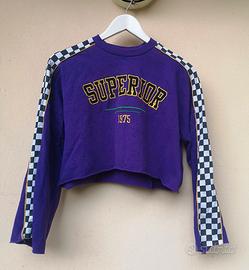 Cropped Maglione Corto Viola con Maniche Larghe