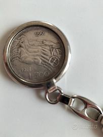 Portachiavi con moneta 500 lire argento