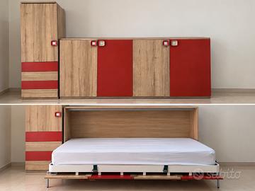 Letto singolo a scomparsa + colonna armadio