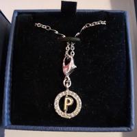 Charm ciondolo lettera P Swarovski originale+caten